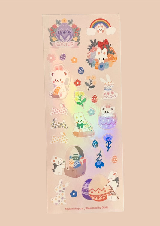 SOPUM Original Rabbit and Bear Holographic Stickers : Egg Hunt Friends