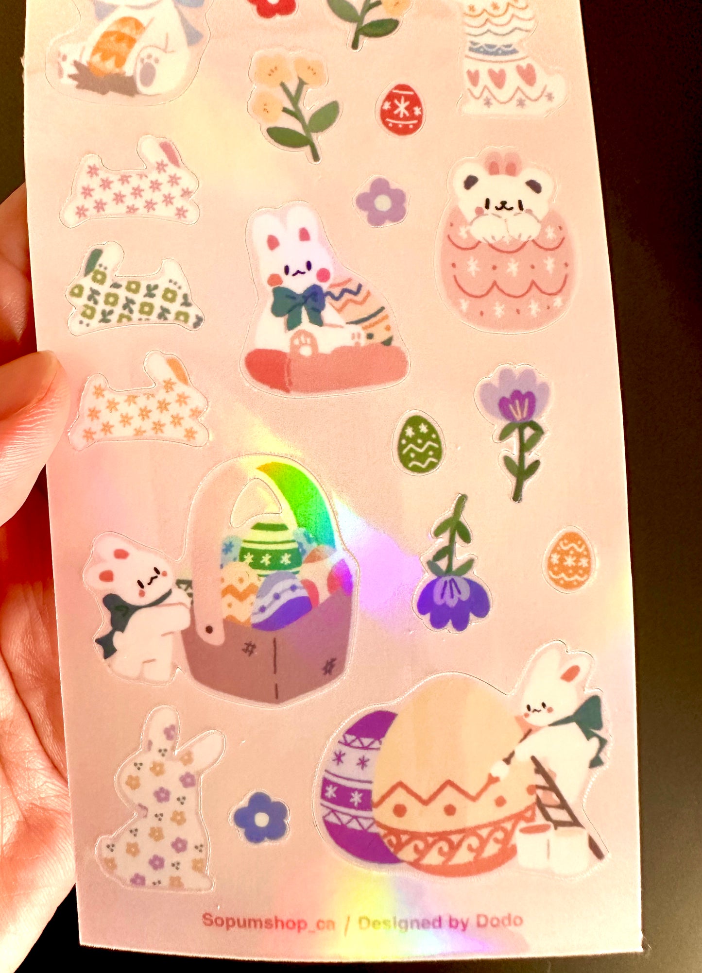 SOPUM Original Rabbit and Bear Holographic Stickers : Egg Hunt Friends