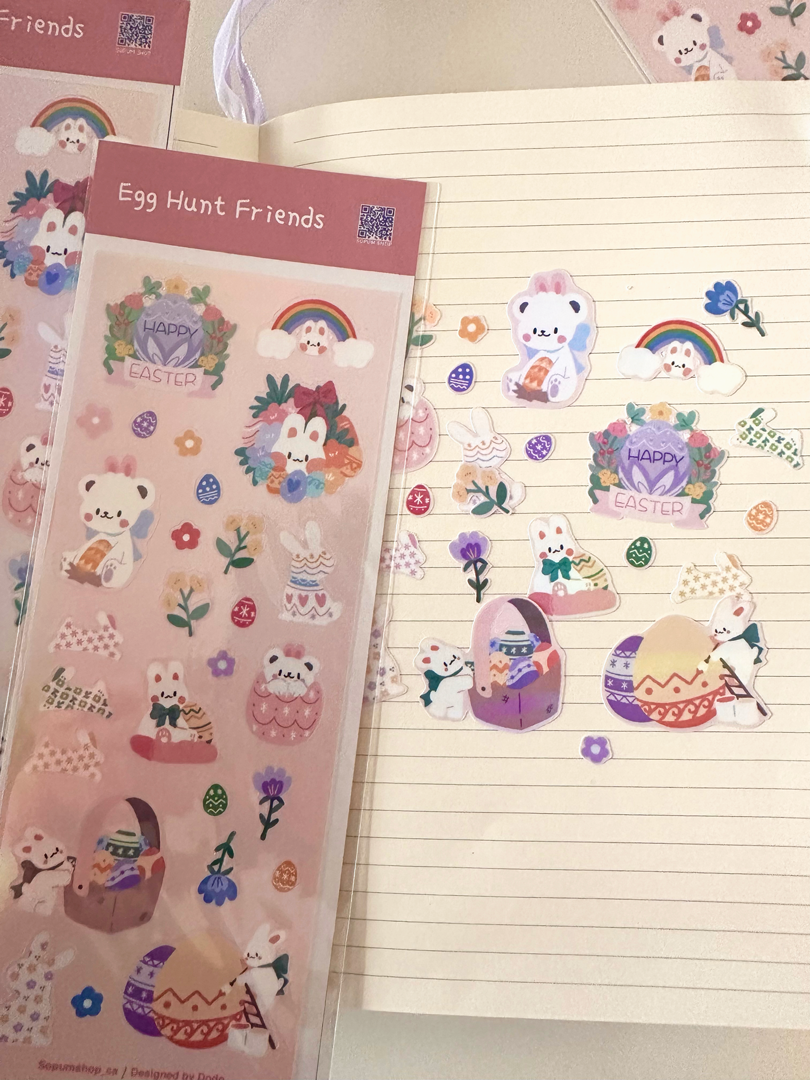 SOPUM Original Rabbit and Bear Holographic Stickers : Egg Hunt Friends